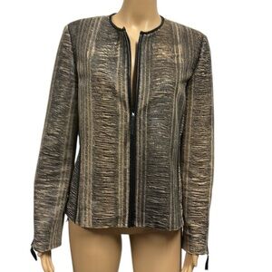 Blue Ice Tan Black Textured Zip Up Zip Sides and Cuffs Blazer Jacket Womens 10